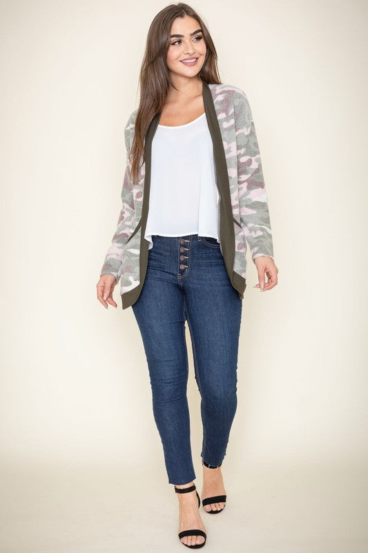 Camo Print Slouch Cardigan-Charmful Clothing Boutique