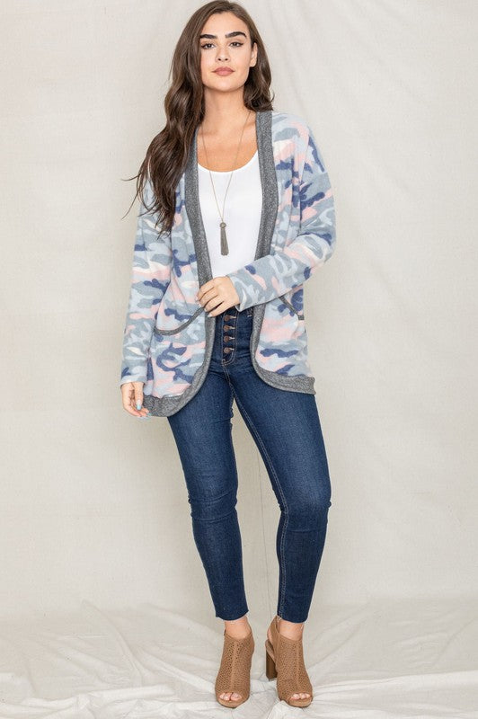 Camo Print Slouch Cardigan-Charmful Clothing Boutique