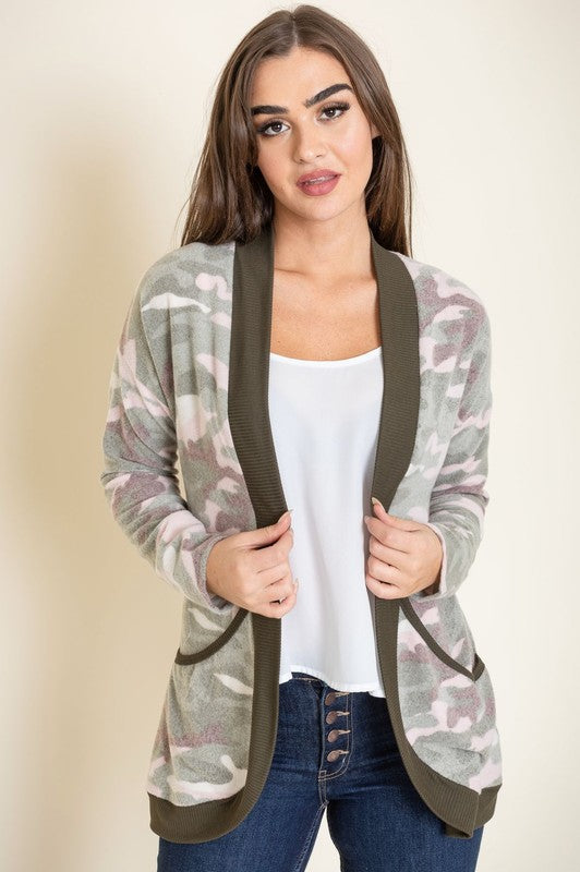 Camo Print Slouch Cardigan-Charmful Clothing Boutique