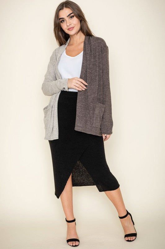 Two Tone Knit Cardigan-Charmful Clothing Boutique