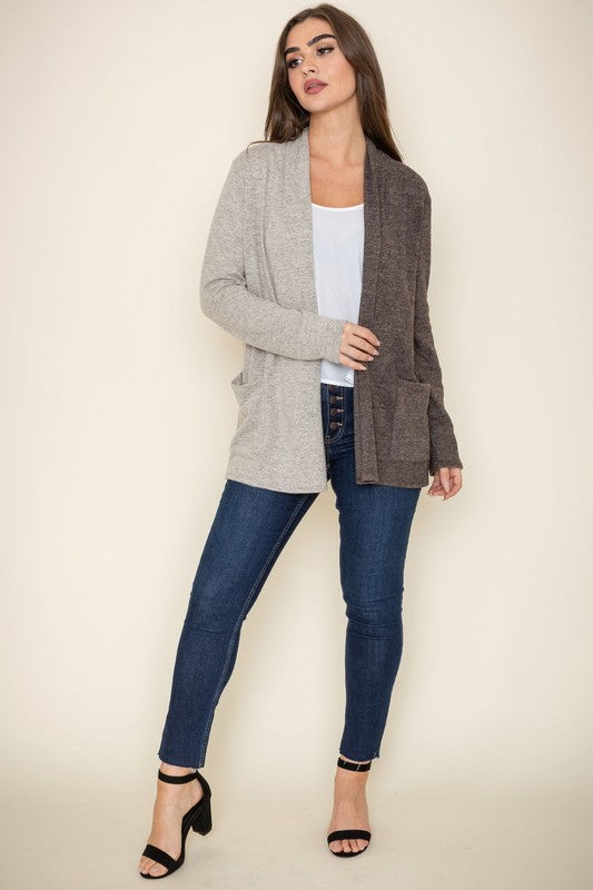 Two Tone Knit Cardigan-Charmful Clothing Boutique