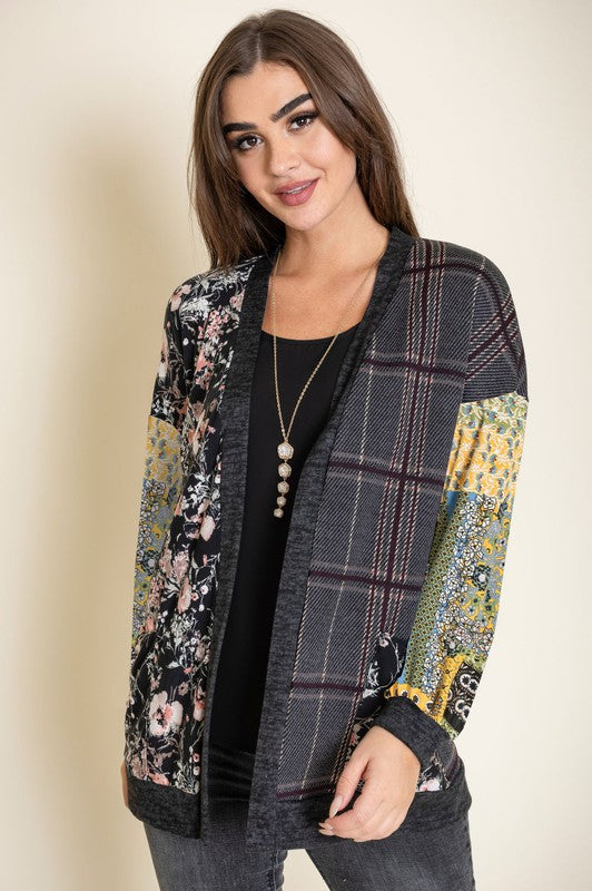 Mix Fabric Open Cardigan-Charmful Clothing Boutique