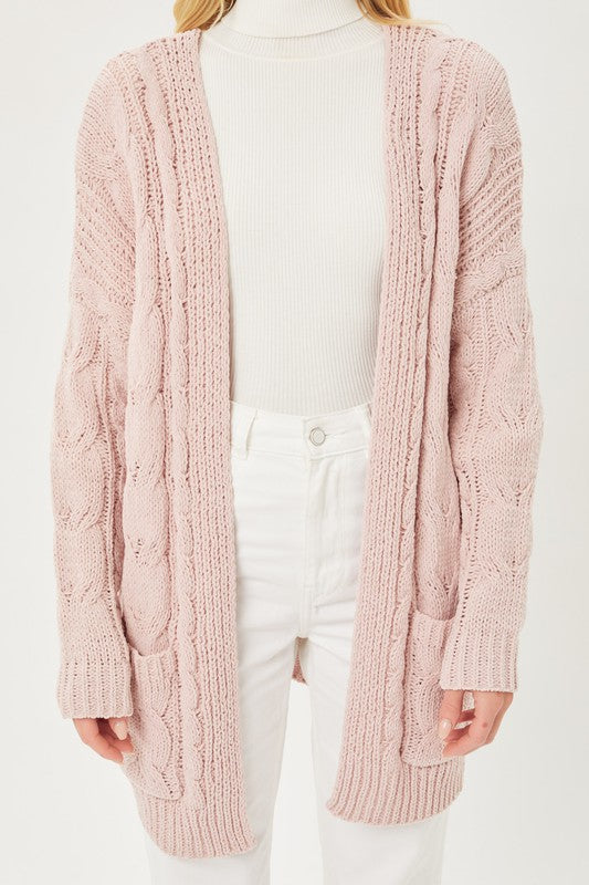 Chenille Cable Knit Oversized Open Front Cardigan-Charmful Clothing Boutique