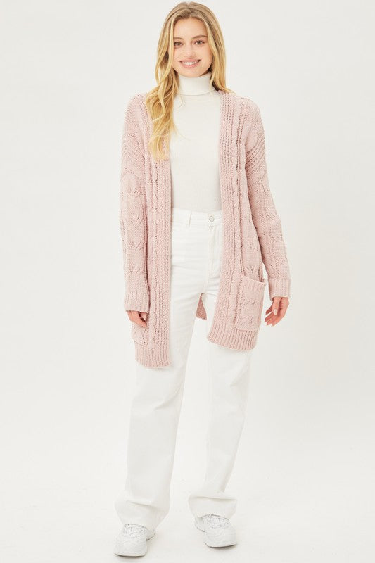 Chenille Cable Knit Oversized Open Front Cardigan-Charmful Clothing Boutique