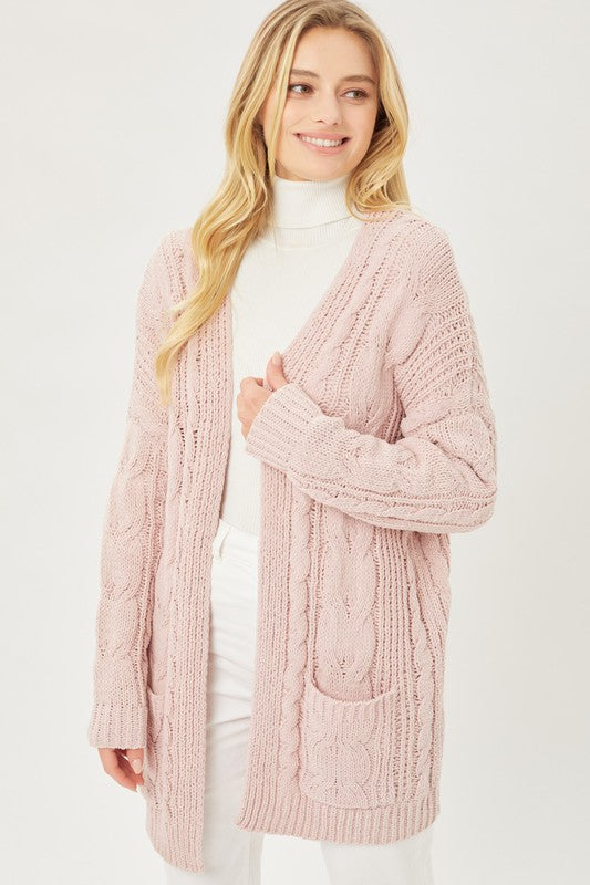 Chenille Cable Knit Oversized Open Front Cardigan-Charmful Clothing Boutique