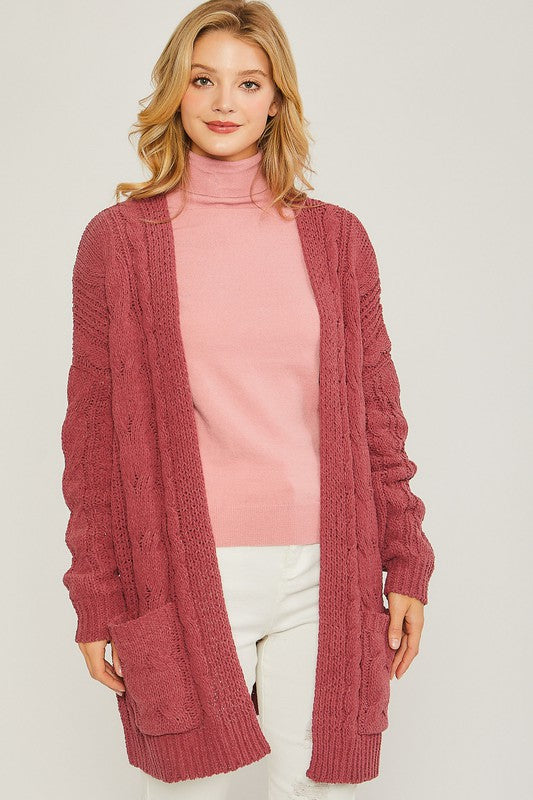 Chenille Cable Knit Oversized Open Front Cardigan-Charmful Clothing Boutique