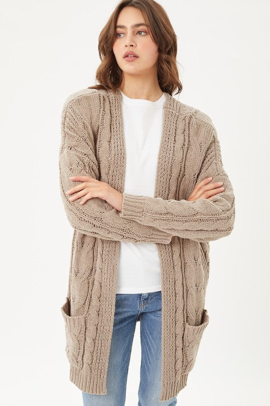 Chenille Cable Knit Oversized Open Front Cardigan-Charmful Clothing Boutique