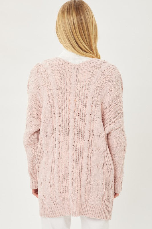 Chenille Cable Knit Oversized Open Front Cardigan-Charmful Clothing Boutique