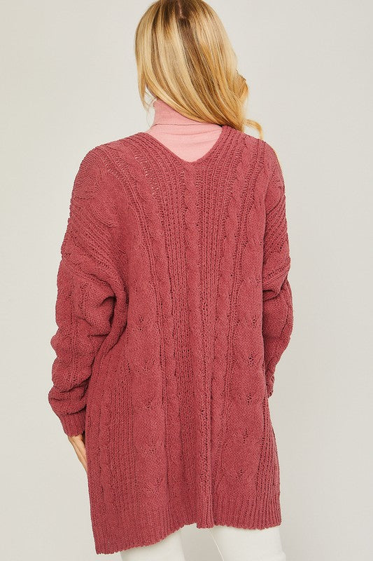 Chenille Cable Knit Oversized Open Front Cardigan-Charmful Clothing Boutique