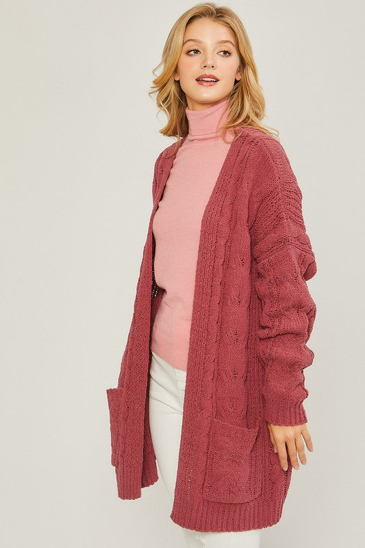 Chenille Cable Knit Oversized Open Front Cardigan-Charmful Clothing Boutique