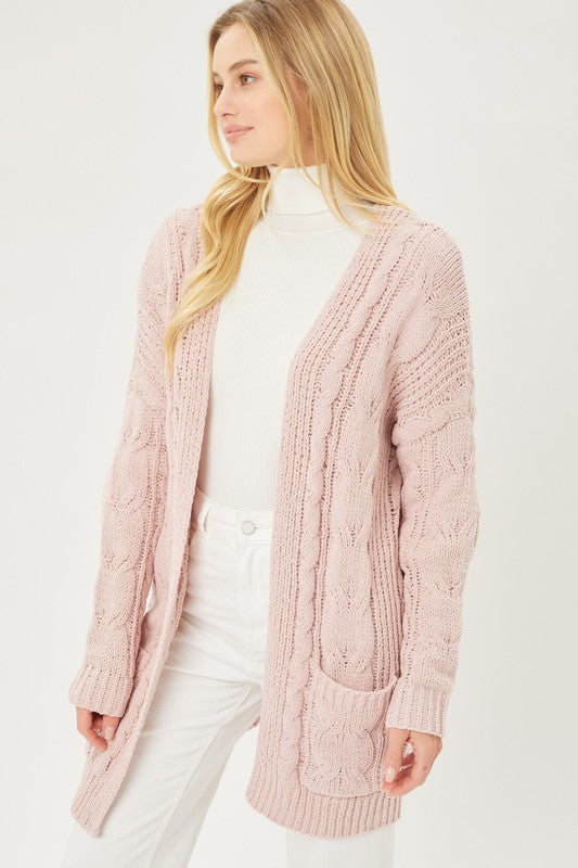 Chenille Cable Knit Oversized Open Front Cardigan-Charmful Clothing Boutique