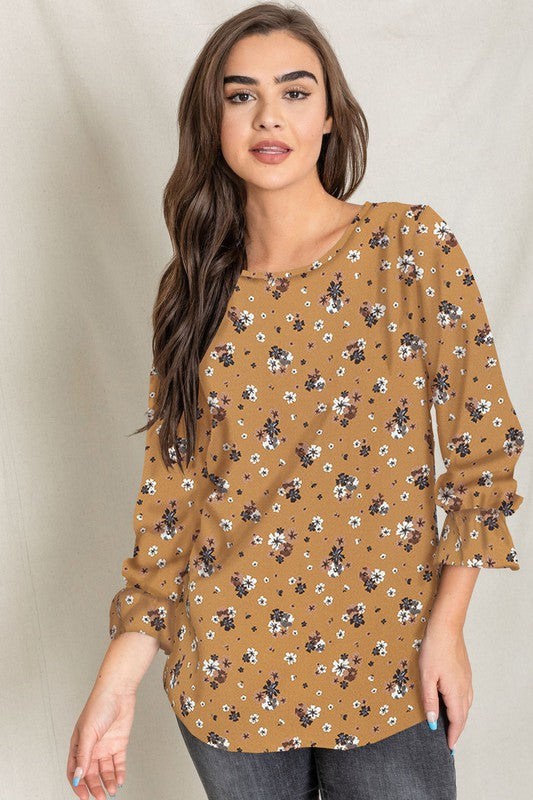 Floral Ruffle Sleeve Tunic-Charmful Clothing Boutique