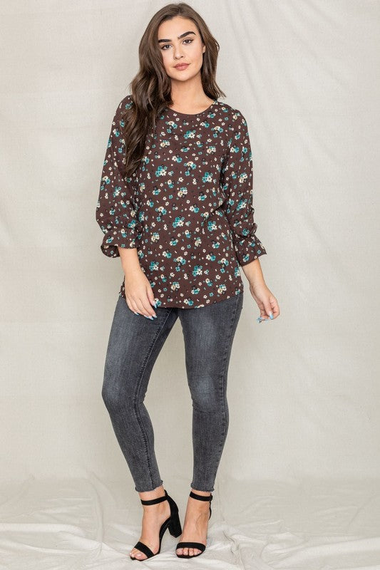 Floral Ruffle Sleeve Tunic-Charmful Clothing Boutique