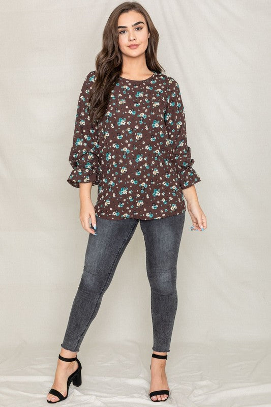 Floral Ruffle Sleeve Tunic-Charmful Clothing Boutique