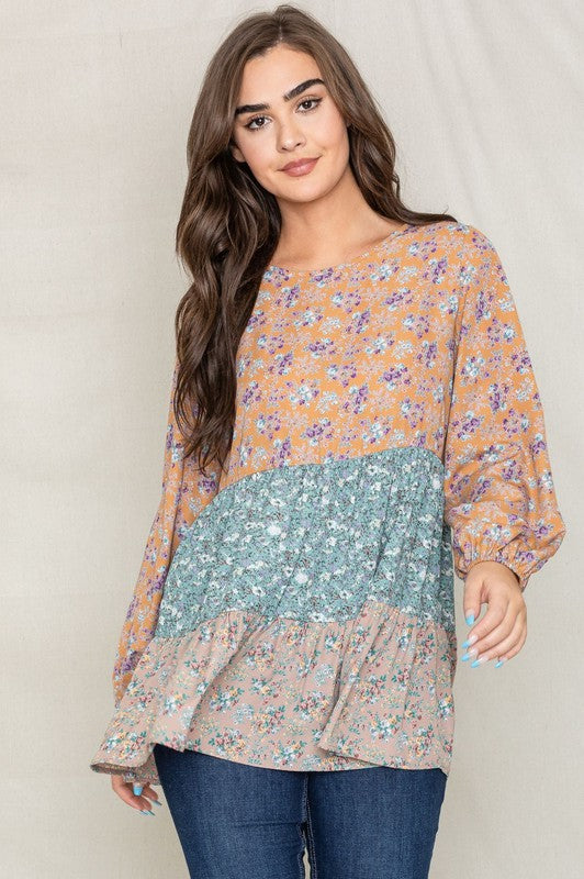 Woven Ditsy Floral Tiered Tunic-Charmful Clothing Boutique