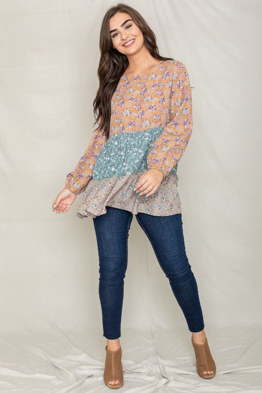 Woven Ditsy Floral Tiered Tunic-Charmful Clothing Boutique