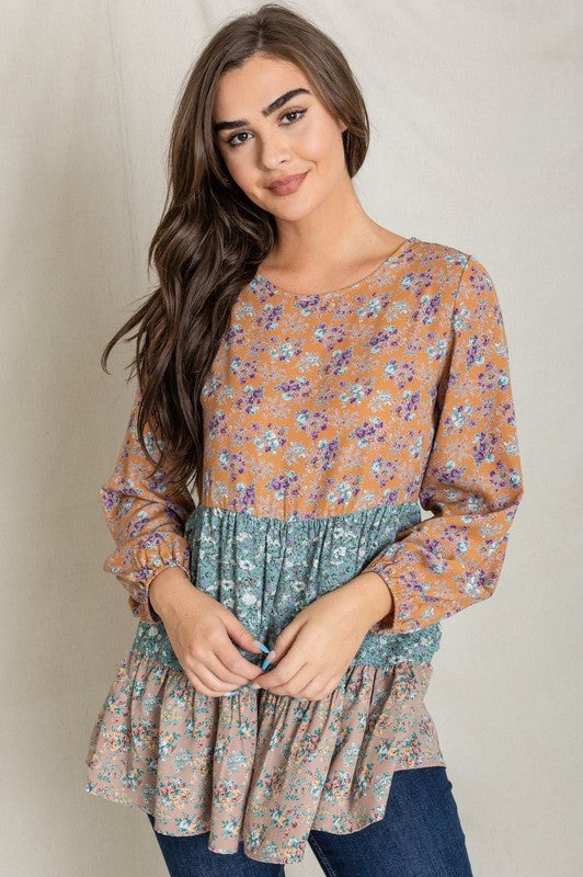 Woven Ditsy Floral Tiered Tunic-Charmful Clothing Boutique