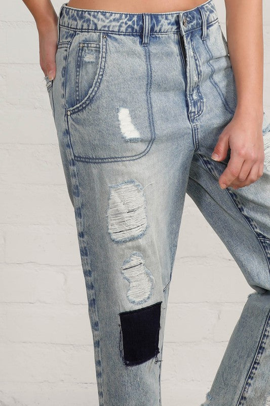 RAW HEM PATCHED JEANS-Charmful Clothing Boutique