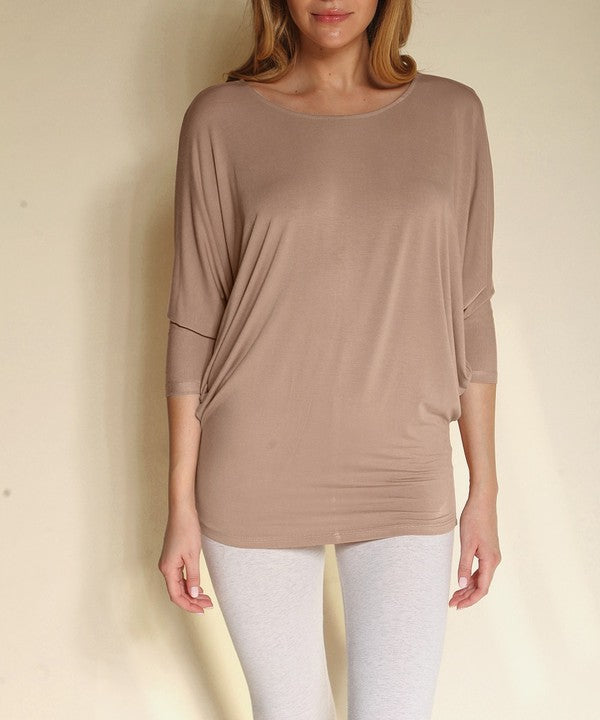 BAMBOO SIDE ROUCH DOLMAN TOP-Charmful Clothing Boutique