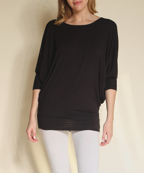 BAMBOO SIDE ROUCH DOLMAN TOP-Charmful Clothing Boutique