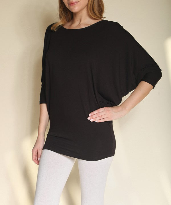 BAMBOO SIDE ROUCH DOLMAN TOP-Charmful Clothing Boutique