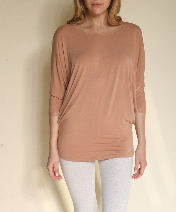 BAMBOO SIDE ROUCH DOLMAN TOP-Charmful Clothing Boutique