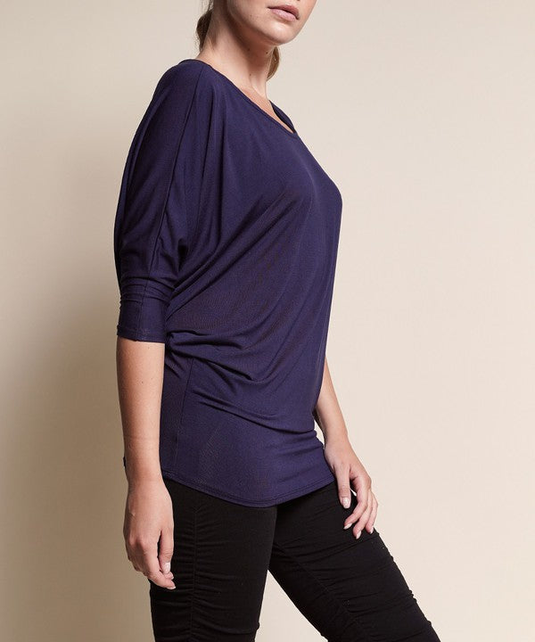 BAMBOO SIDE ROUCH DOLMAN TOP-Charmful Clothing Boutique