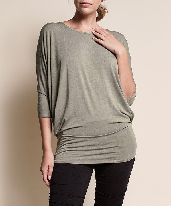 BAMBOO SIDE ROUCH DOLMAN TOP-Charmful Clothing Boutique