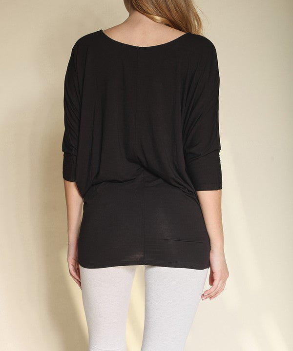 BAMBOO SIDE ROUCH DOLMAN TOP-Charmful Clothing Boutique