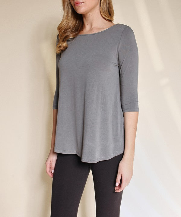 BAMBOO BOATNECK ELBOW SLEEVE-Charmful Clothing Boutique