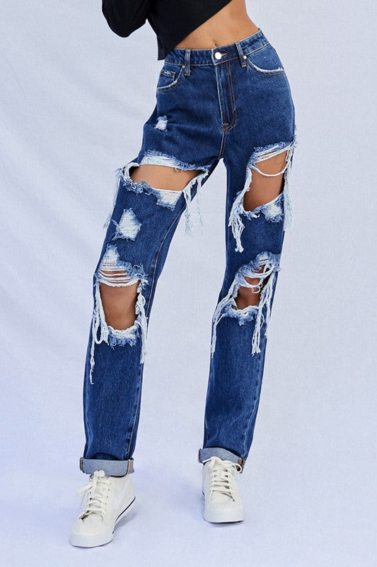 High Waist Ripped Baggy Jeans-Charmful Clothing Boutique