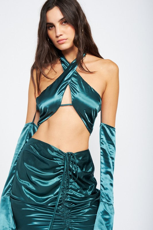 LONG SLEEVE OFF SHOULDER BLOUSE WITH HALTER TOP-Charmful Clothing Boutique