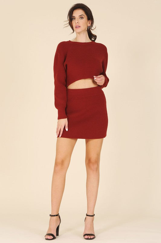 Ribbed knit crop top and skirt set-Charmful Clothing Boutique