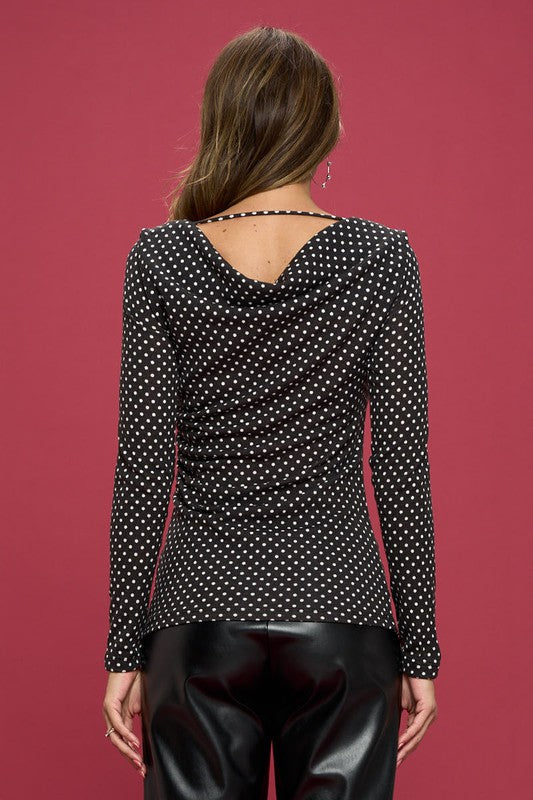 Polka Dot Cowl Neck Top-Charmful Clothing Boutique