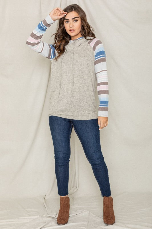 Stripe Sleeve Hoodie-Charmful Clothing Boutique