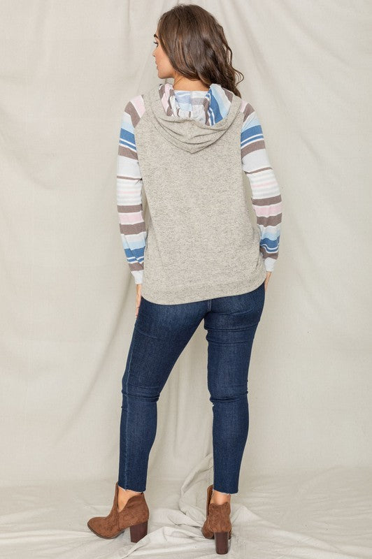 Stripe Sleeve Hoodie-Charmful Clothing Boutique