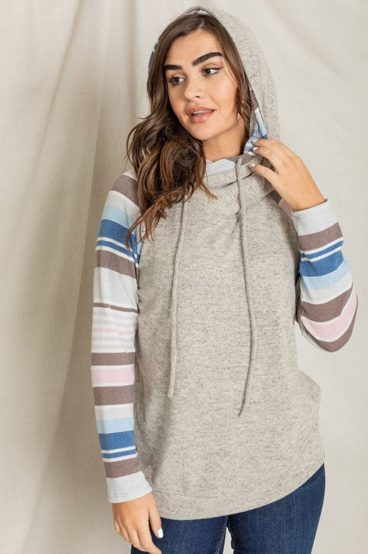 Stripe Sleeve Hoodie-Charmful Clothing Boutique