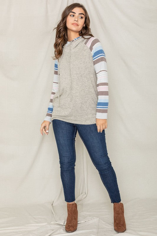 Stripe Sleeve Hoodie-Charmful Clothing Boutique