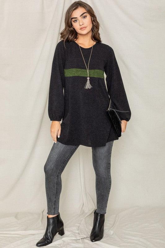 Knit Bishop Sleeve Mini Dress-Charmful Clothing Boutique