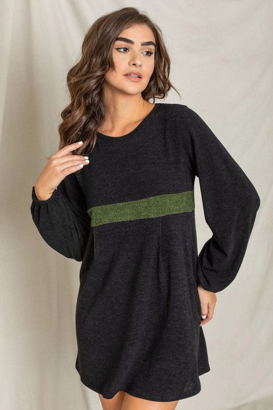 Knit Bishop Sleeve Mini Dress-Charmful Clothing Boutique