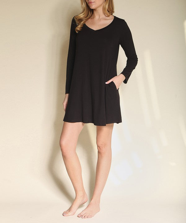 Bamboo Casual long sleeve V neck dress New-Charmful Clothing Boutique