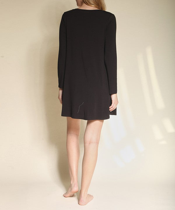 Bamboo Casual long sleeve V neck dress New-Charmful Clothing Boutique