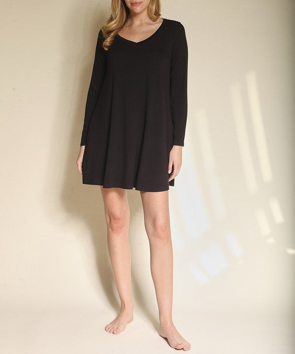 Bamboo Casual long sleeve V neck dress New-Charmful Clothing Boutique