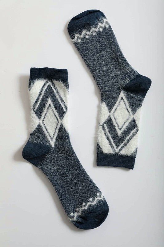 Faux Mohair Diamond Pattern Socks-Charmful Clothing Boutique