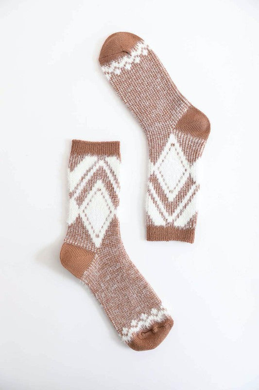 Faux Mohair Diamond Pattern Socks-Charmful Clothing Boutique