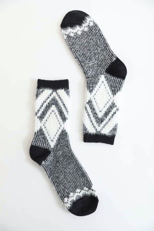 Faux Mohair Diamond Pattern Socks-Charmful Clothing Boutique