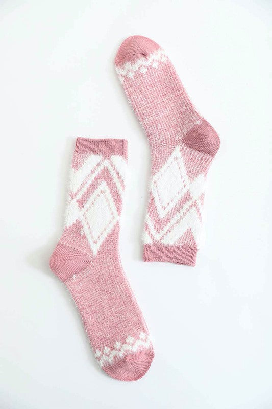 Faux Mohair Diamond Pattern Socks-Charmful Clothing Boutique