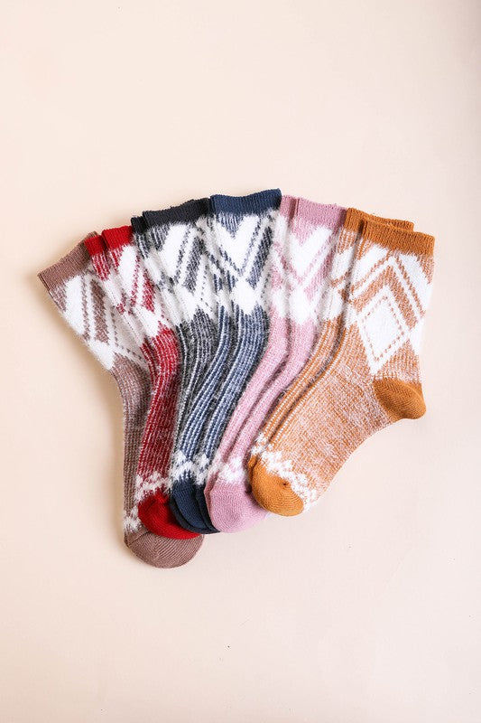 Faux Mohair Diamond Pattern Socks-Charmful Clothing Boutique