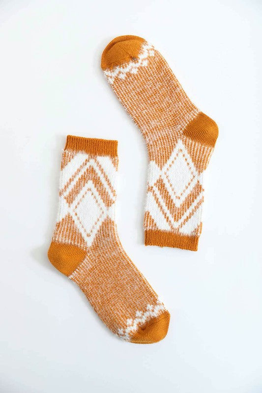 Faux Mohair Diamond Pattern Socks-Charmful Clothing Boutique