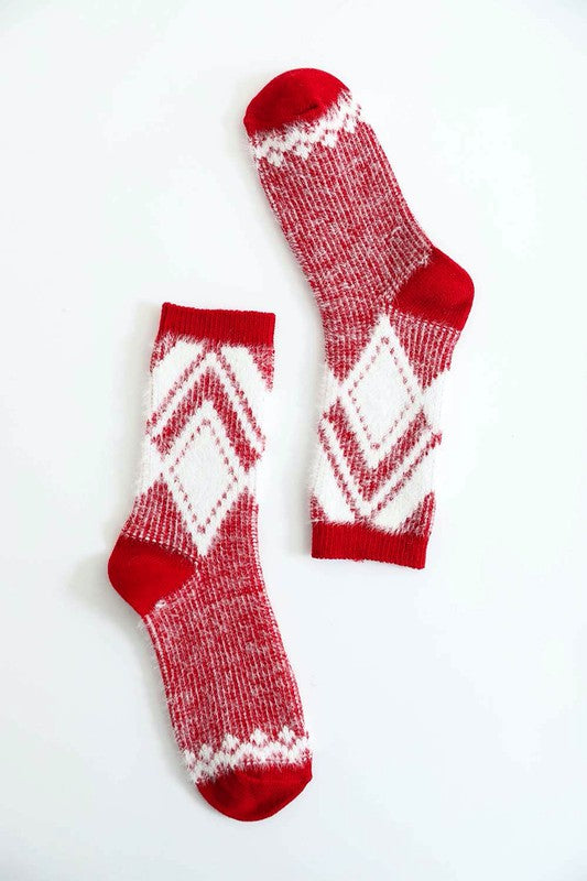 Faux Mohair Diamond Pattern Socks-Charmful Clothing Boutique